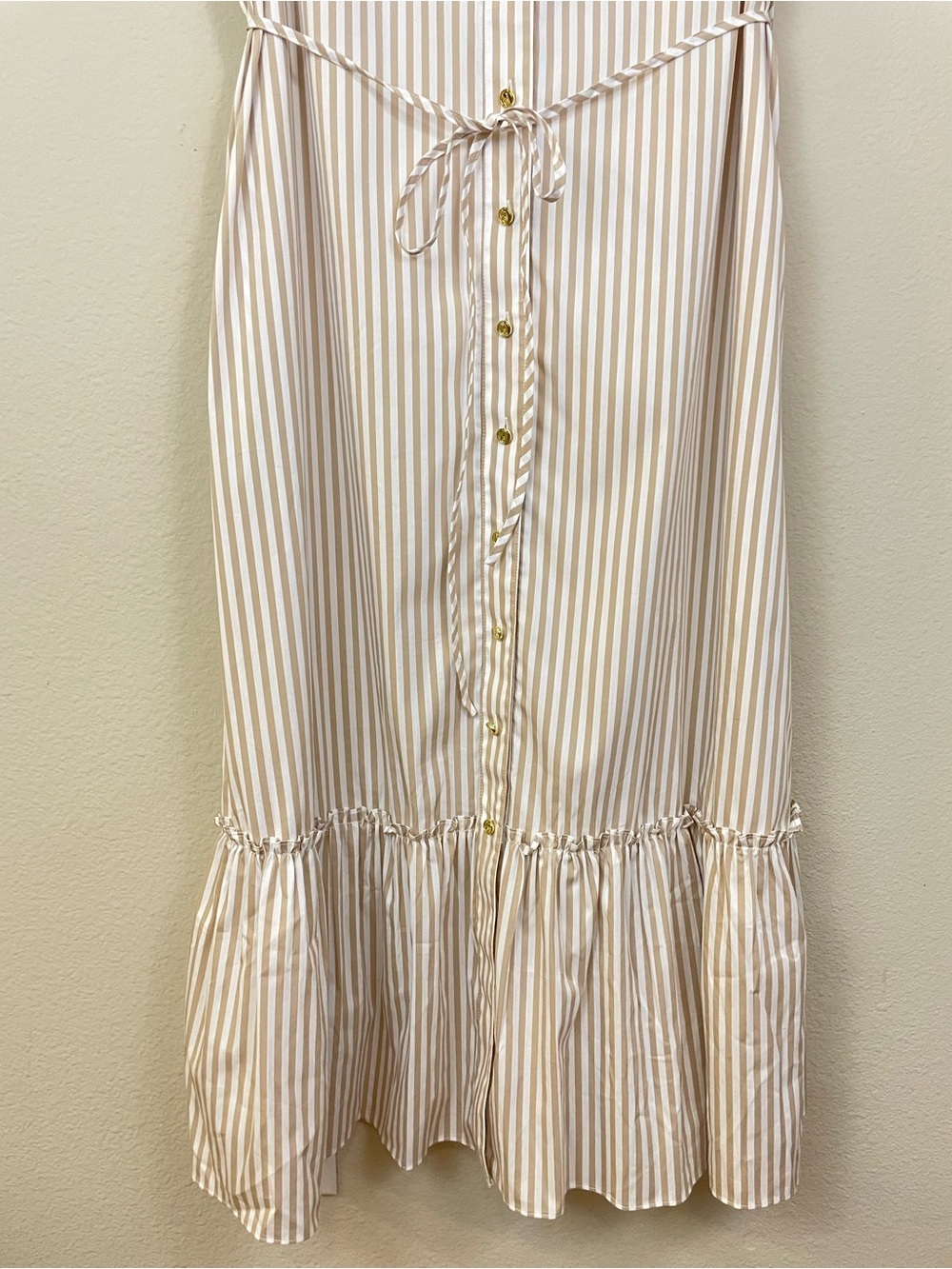 Jude Connally Striped Flutter Sleeves Button Up Tiered Midi Dress Tie Waist S - Picture 6 of 9